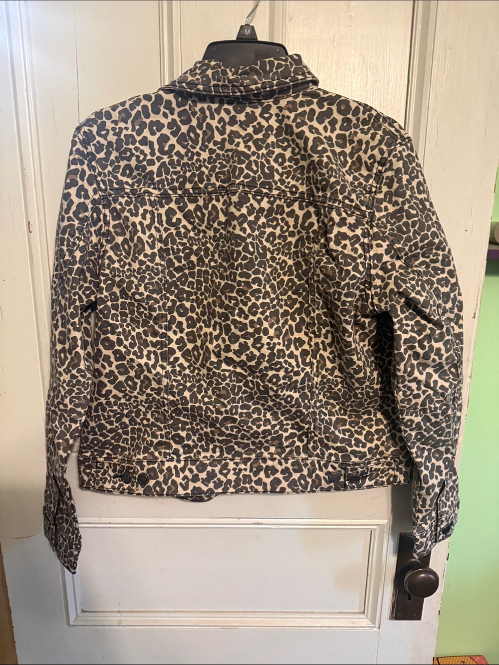 Serra Leopard Print Denim Jacket in Beige and Black - Picture 3 of 3